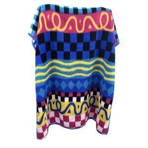 VTG 1990 Vuteks Crown Crafts Geometric Patterns Striped Acrylic Blanket 60”x80”